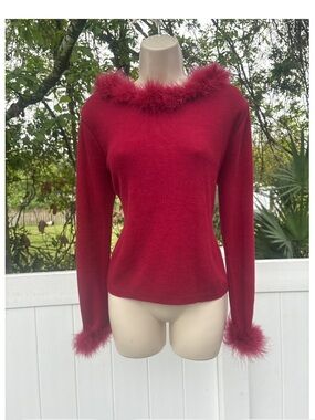 Vntg Feather-Trimmed Sweater Top